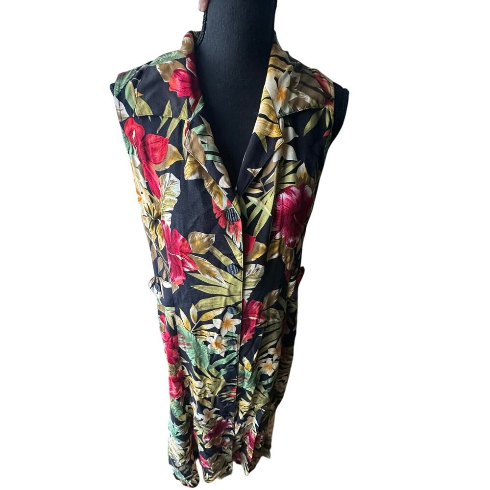 Vintage White Stag Tropical Print Sleeveless Maxi Dress L